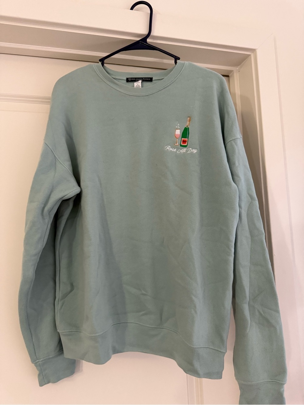 Kiel James Patrick Sage Green 'Rose All Day' Embroidered Crewneck